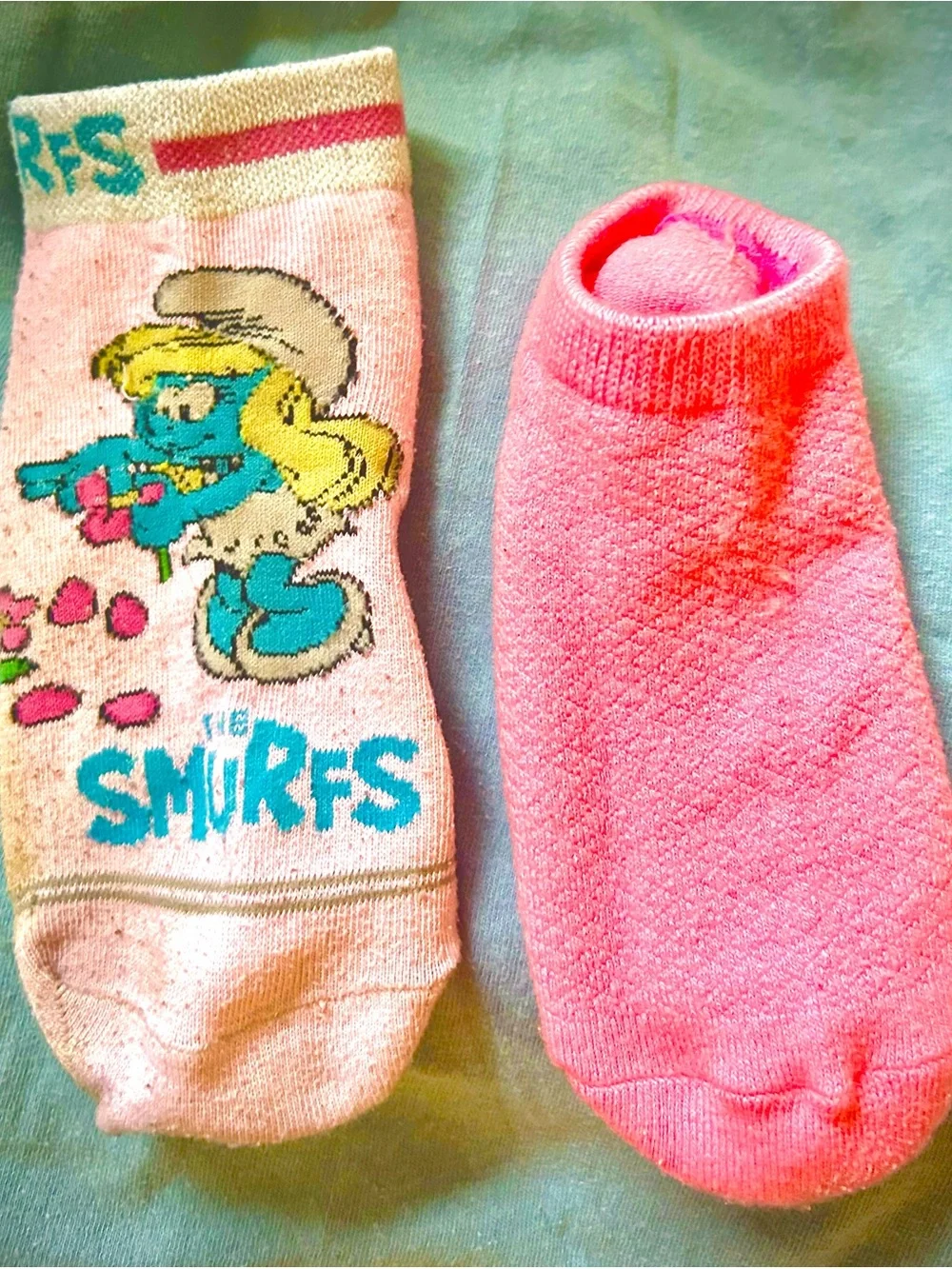 Mismatched Pair-Smurfette Pink Ankle Socks